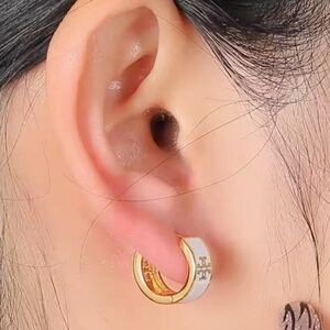 Vintage style 18k Gold Plated White Tiny Elegant Hoop Earrings